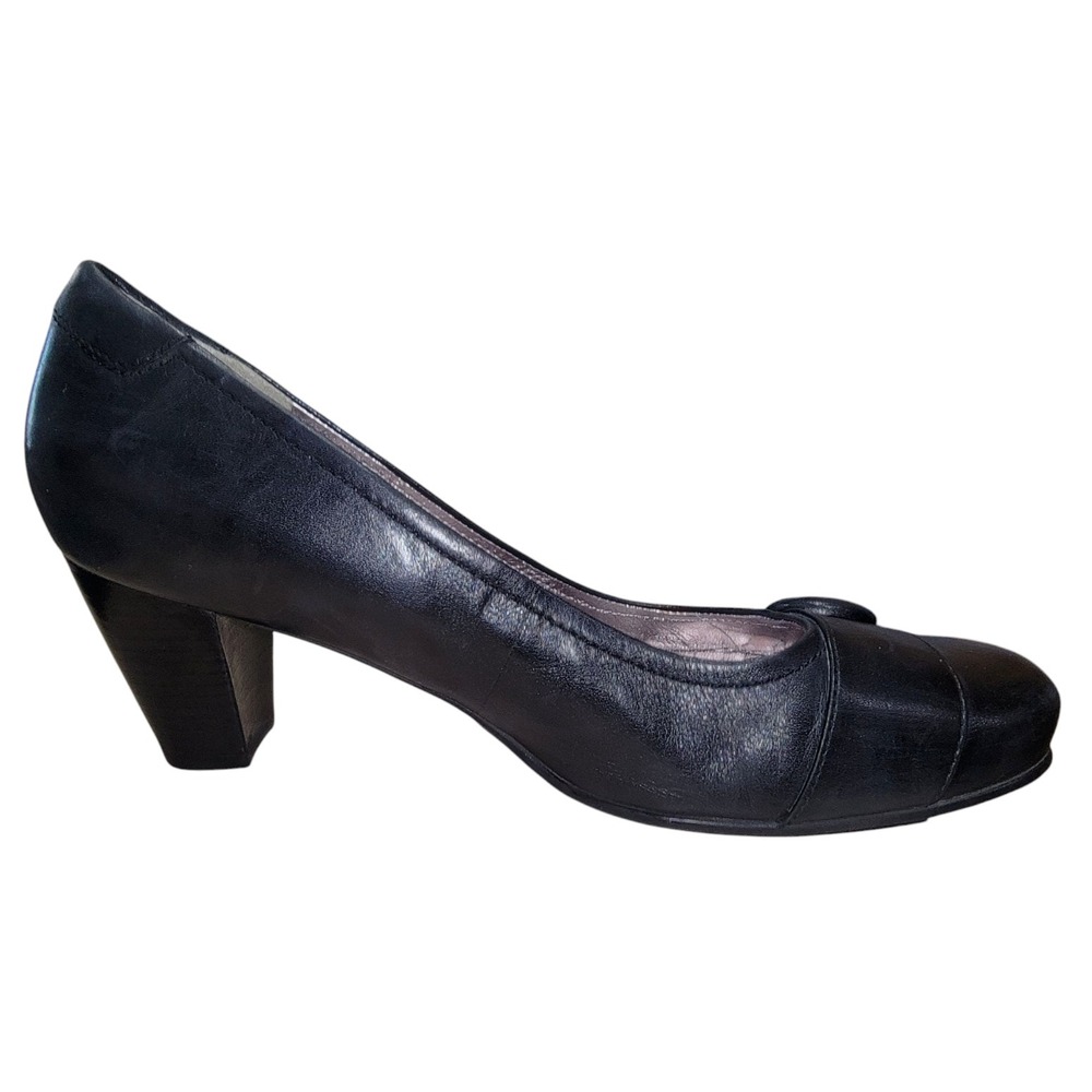 ECCO Hanna Pump Womens Black Leather Slip-On Button Heel Shoes EU 41 /US 10-10.5 - Picture 6 of 11